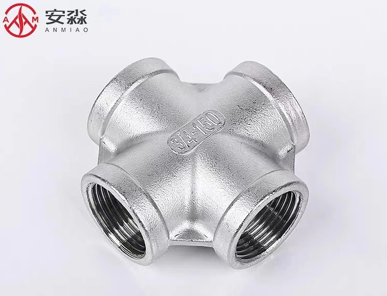 Stainless Steel 304 316 Pipe Fitting Four-Way Tees Forging Female Thread Cross