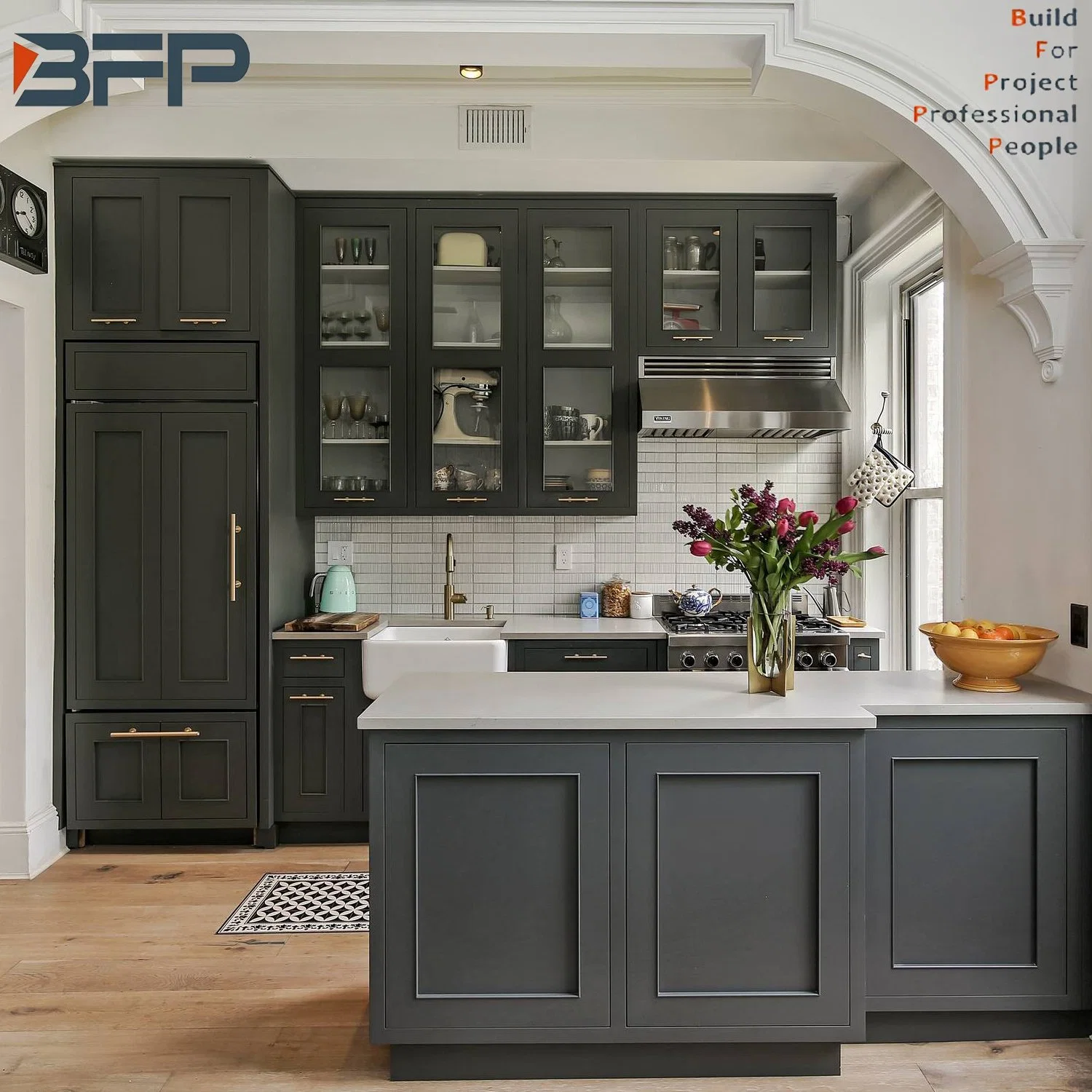 Fashion Design Grey Lacquer American Style Kitchen Cabinets