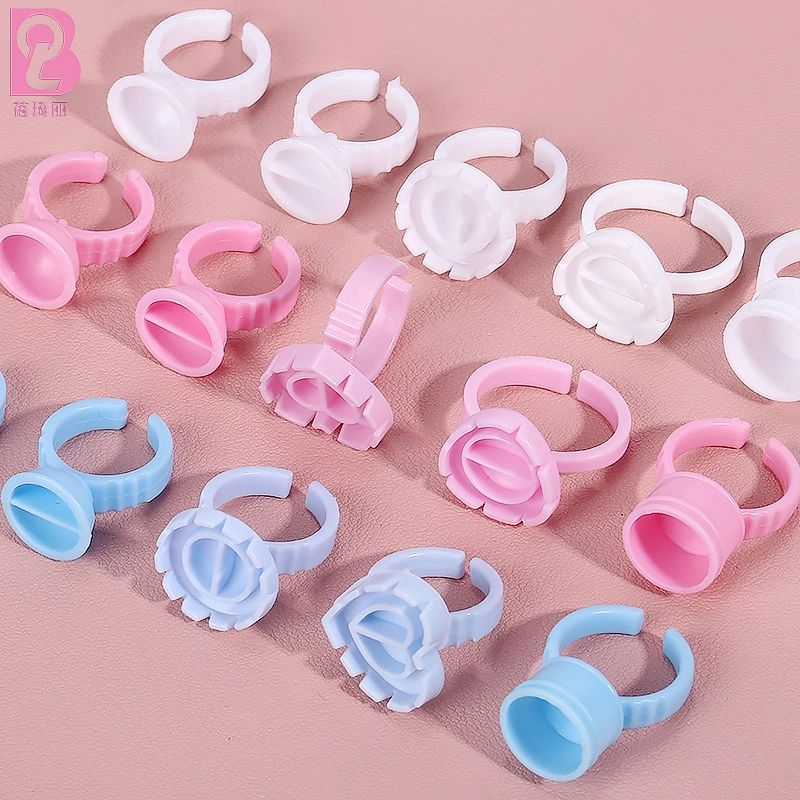 Beiqili Pink 100PCS/Bag Plastic Eyelash Extension Lash Glue Rings with Cute Eyelashes Extension Eyelash Lash Glue Holder