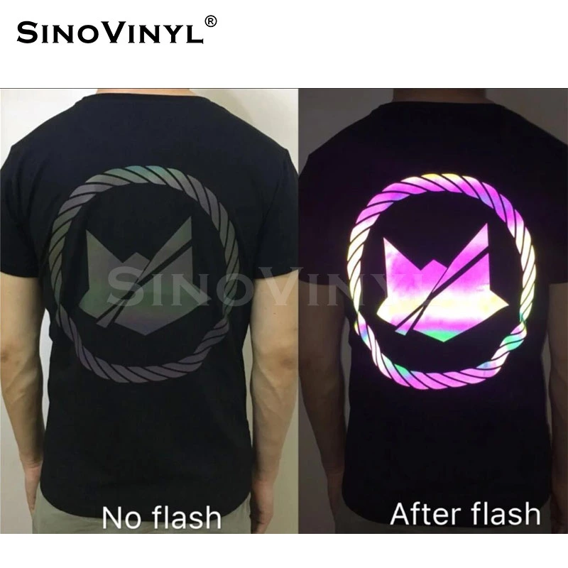 SINOVINYL Free Sample irisierend Rainbow Reflective Heat Transfer Vinyl HTV T-Shirt bügeln