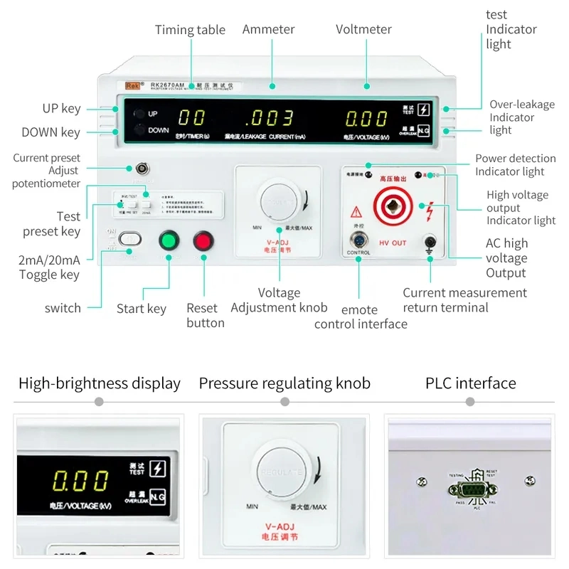 Rk2670am High Accuracy Insulation AC 5kv 20mA Withstanding Voltage Tester Pressure Hipot Safety Regulation Tester Multimeter