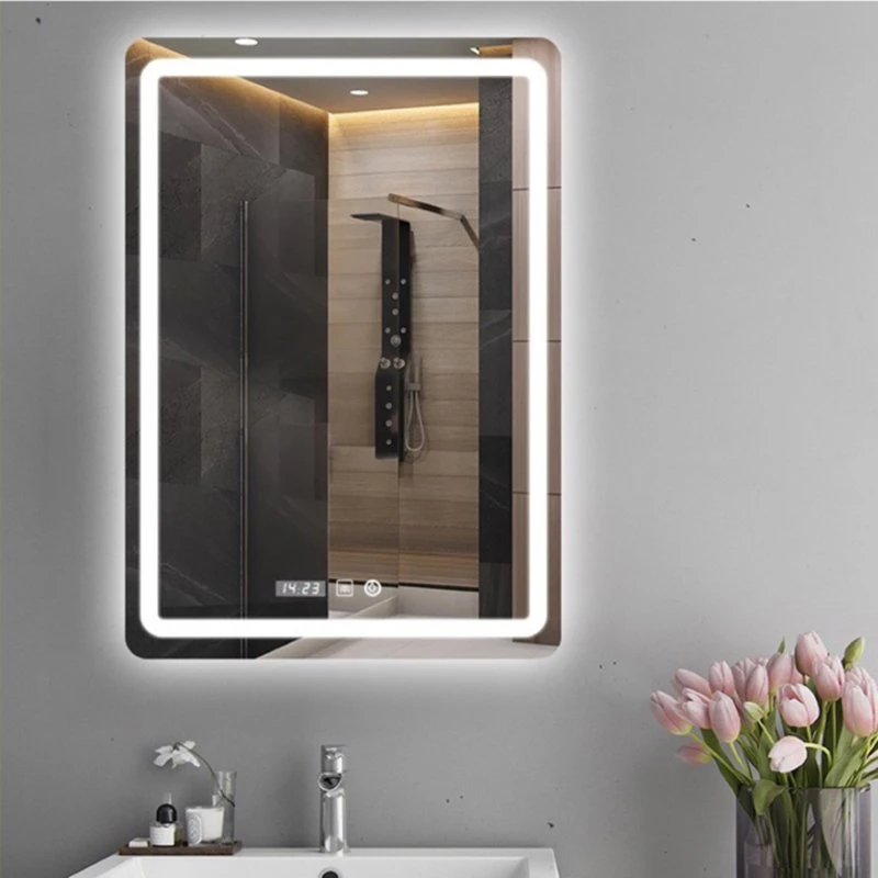 Espejo de baño iluminado con luz LED y desempañador para salón de hotel
