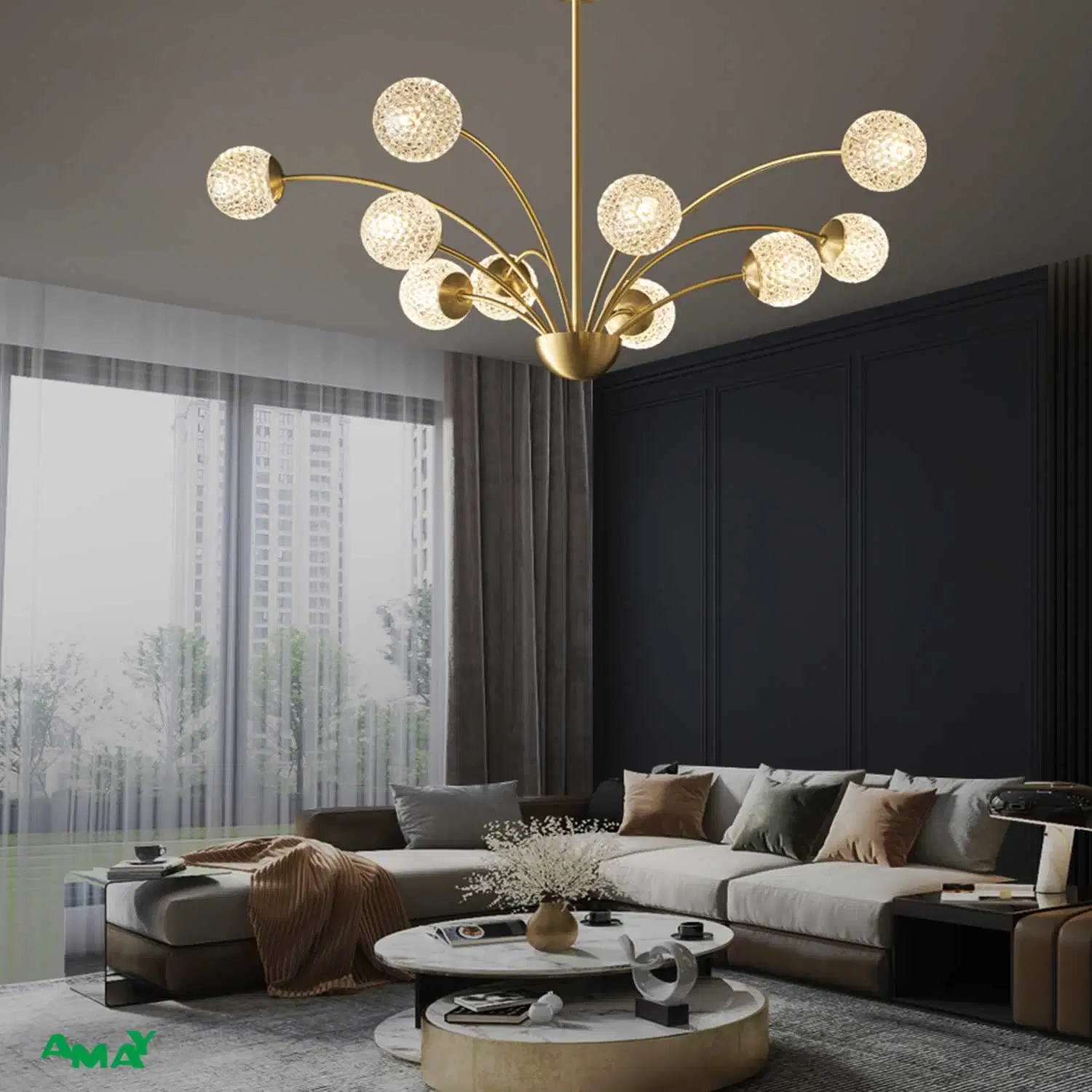 Brass Decorartion Lamp G9 Glass Material 10 Lights Chandelier