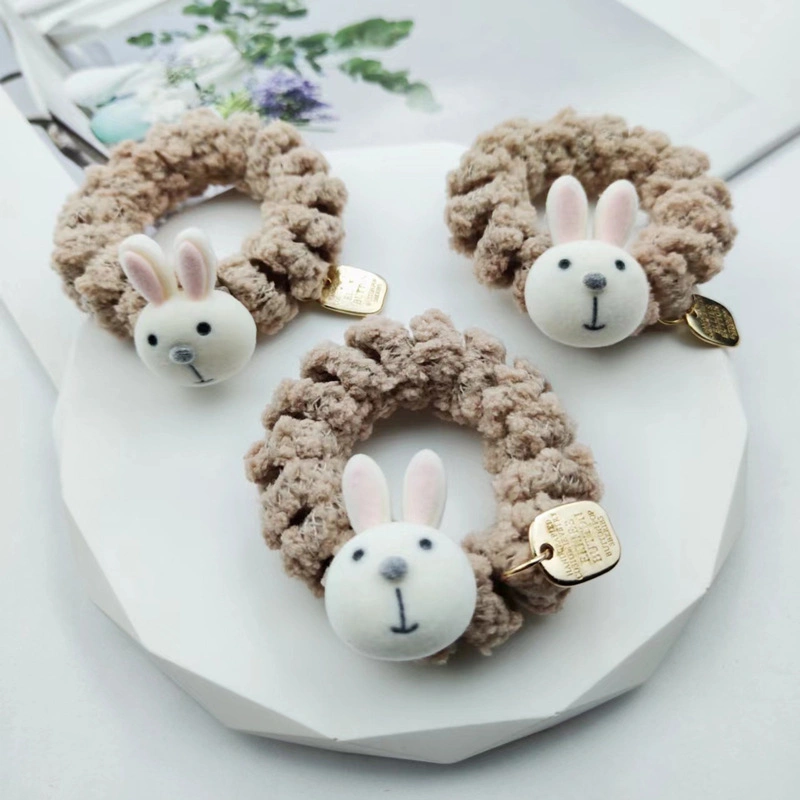 Cartoon Flocking Telephone Wire Hair Rope Rabbit Head Rope Lamb Wool Hair Band Fruit Flower Hair Scrunchie Hair Accessories