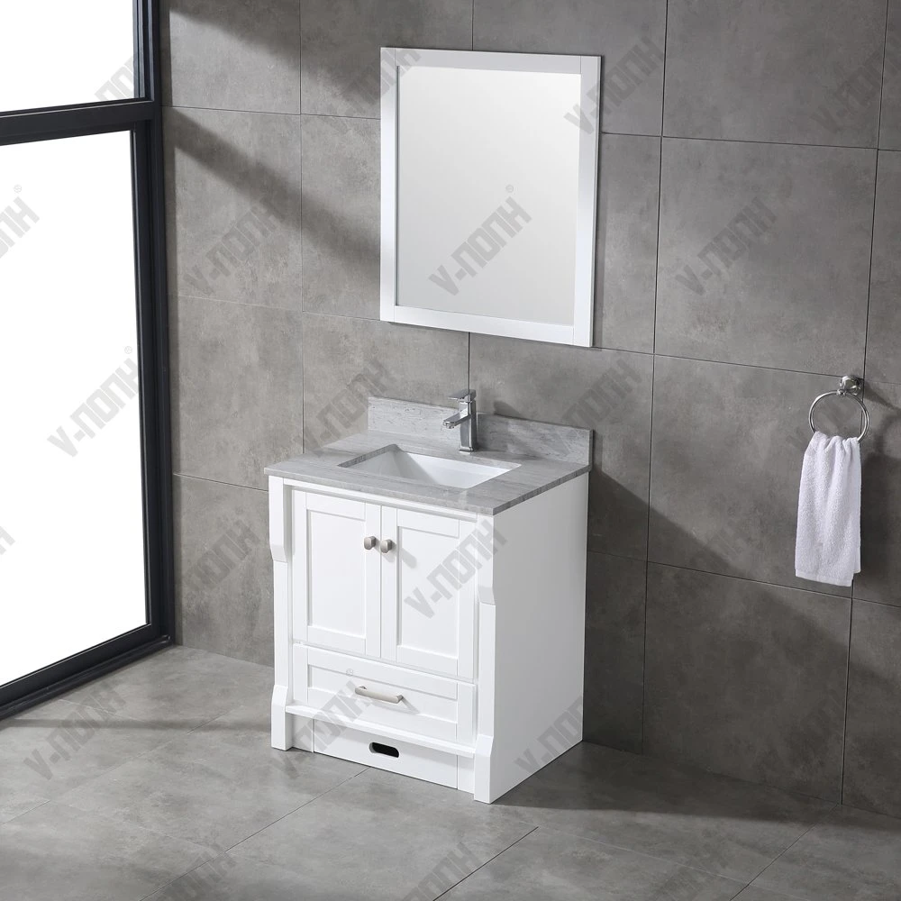 Modern Solid Wood Single Sink White Bathroom Storage Furniture