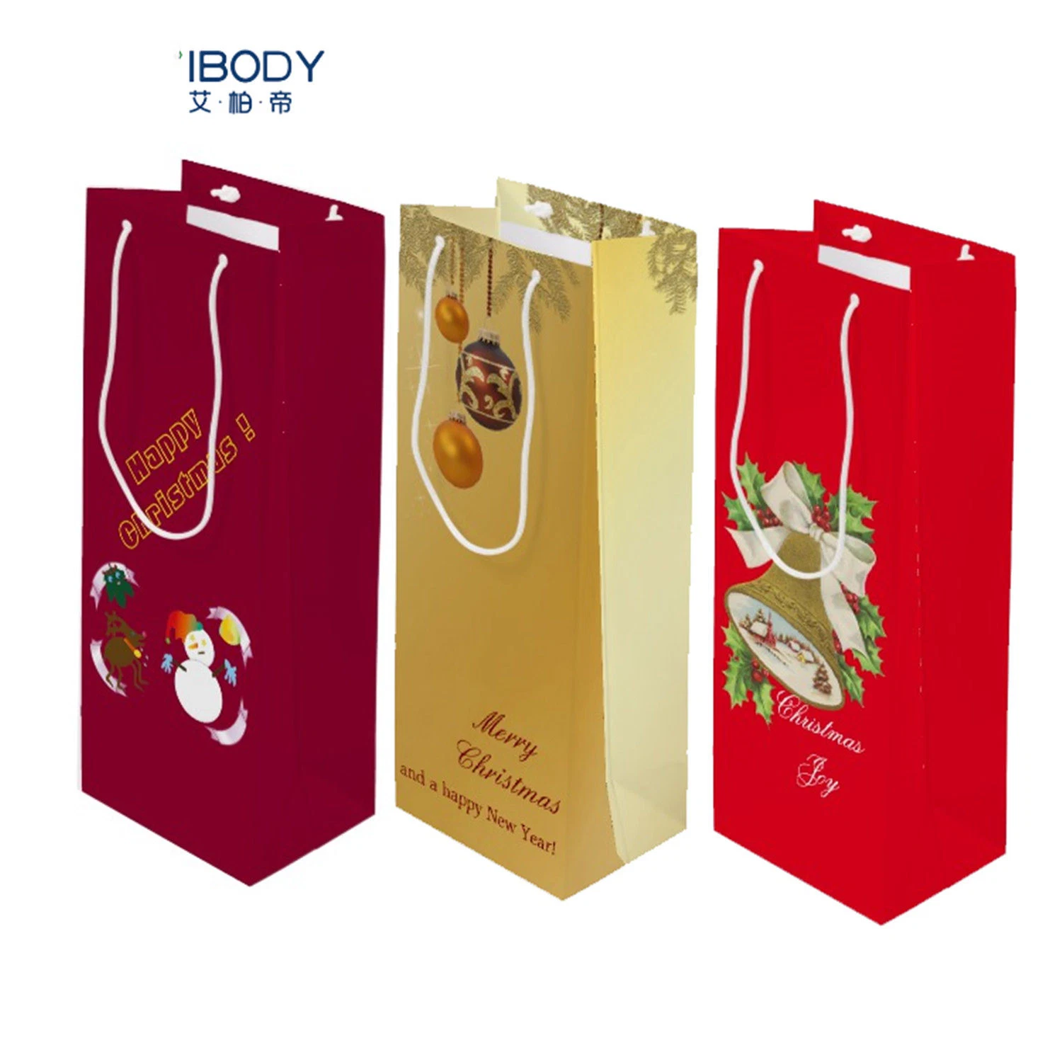 Premium Quality Custom Printing Decorative Paper Christmas Wine Bottle Gift Bag