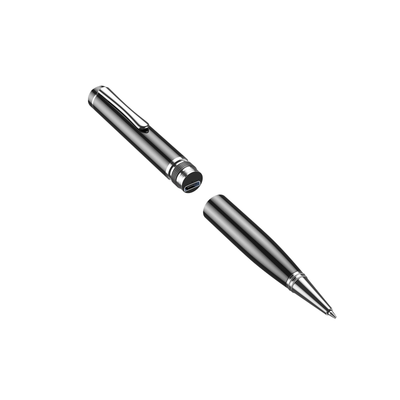 قلم تسجيل صوتي أسود مع بطارية قابلة لإعادة الشحن سعة 180 مللي أمبير/ساعة لفترة طويلة استخدام الوقت