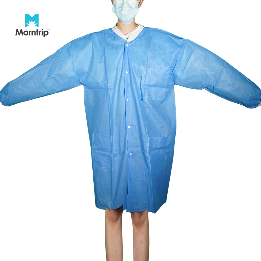 Blue Long Sleeve Knitted Cuffs Protective Medical Non Sterile Disposable Doctor Lab Coat