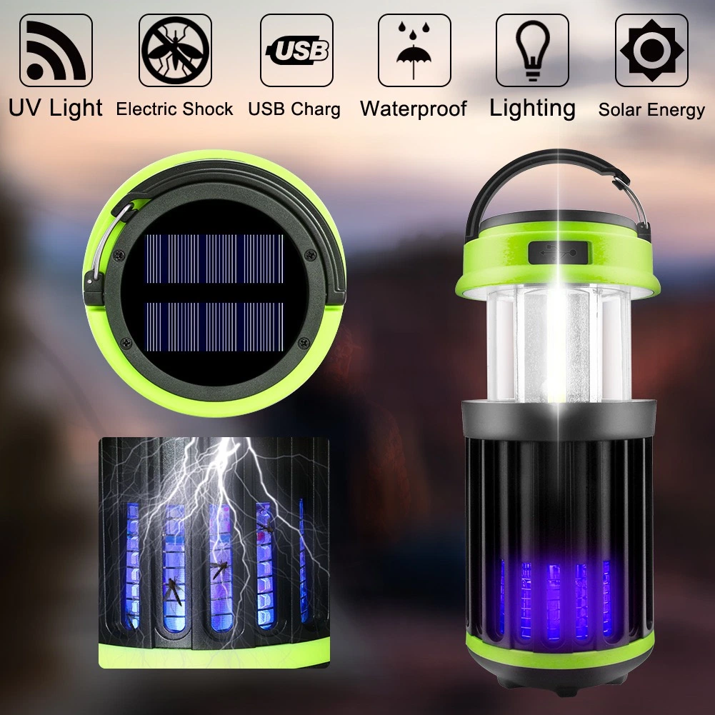 Faltbares Design Solar COB LED Camping Licht mit Moskito Tötung Funktion 4 Blinkmodus Tragbare Camp Zelt Lampe mit Haken Power Bank Camping Laterne