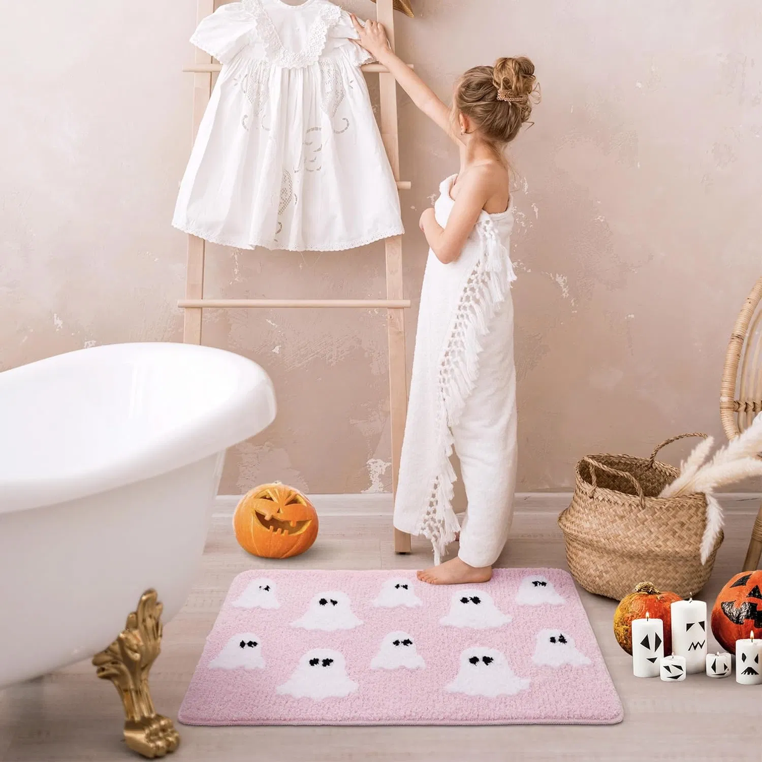 Halloween fantasmas baño Mat Cute decoración Casa Baño Rosa tazas para el baño no resbalar, ducha de moda para el baño, dormitorio, Living Home