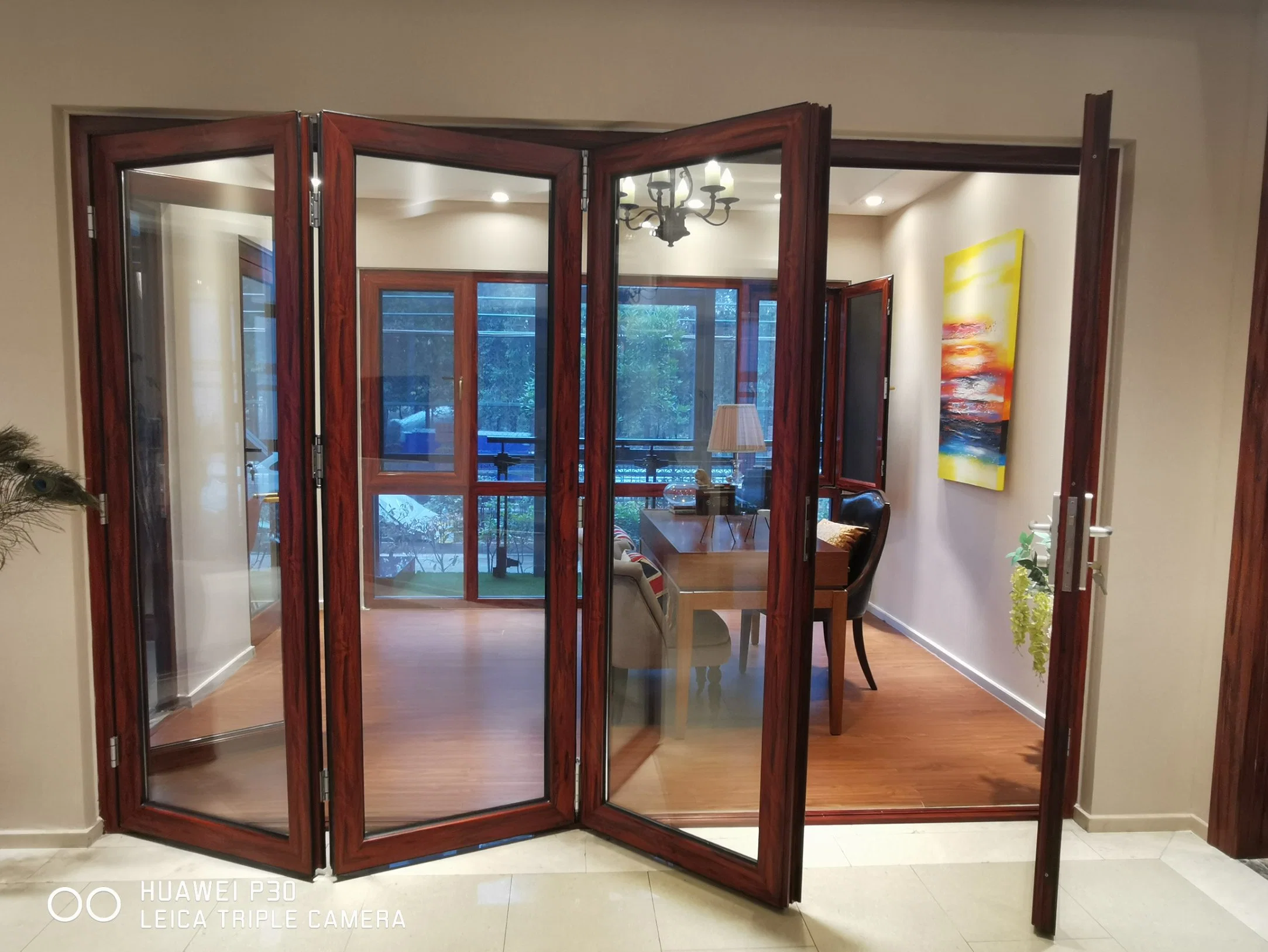 Interior Soundproof Patio Doors Double Glass Balcony Mute Aluminum Folding Doors