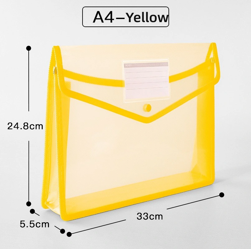 A4 Size Yellow Color Big Volume File Wallet with Plastic Clip Button File Folder/Organizer Wholesale Stationery School and Office Supplies 5PCS/Pack