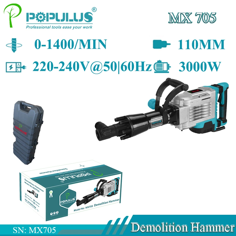Populus New Arrival Industrial Quality 24kg Demolition Hammer Power Tools 3000W Industrial Quality Hammer