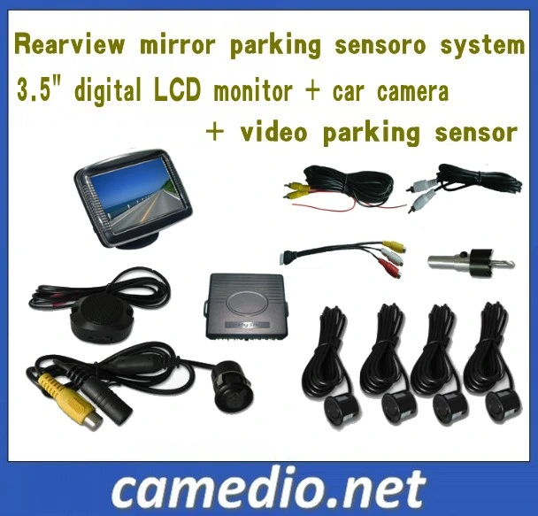 Kit de inversión de 3,5 pulgadas cámara de reversa sistema de aparcamiento (de 3,5" LCD+cámara+video) sensor de estacionamiento