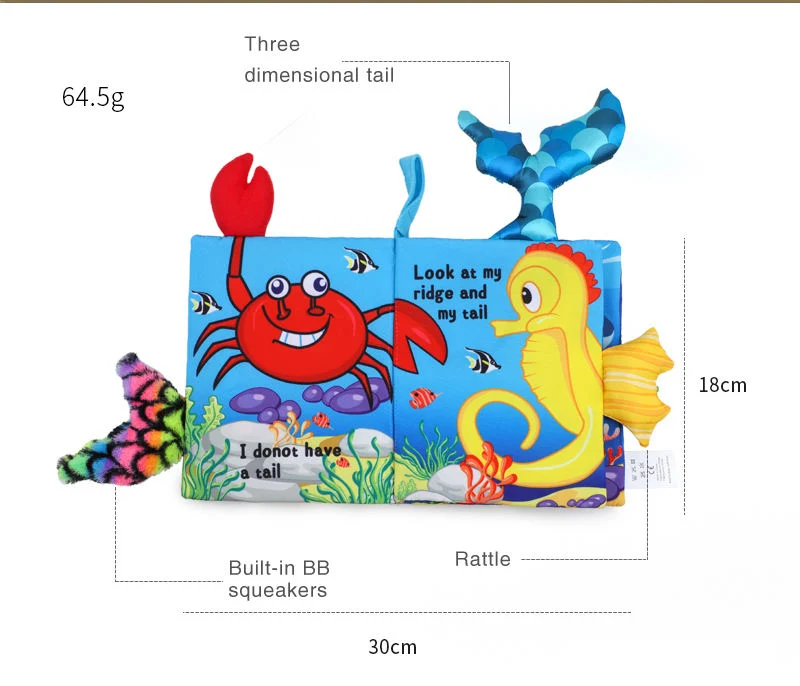 B081 2020 New Design Animal Baby Tail Cloth Books Kids Puzzle Toys