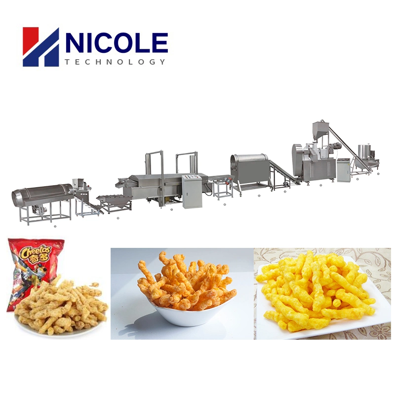 Eco-Friendly Kurkure Cheetos Niknak Making Machine Extrusion Fried Pellet Snacks Processing Line