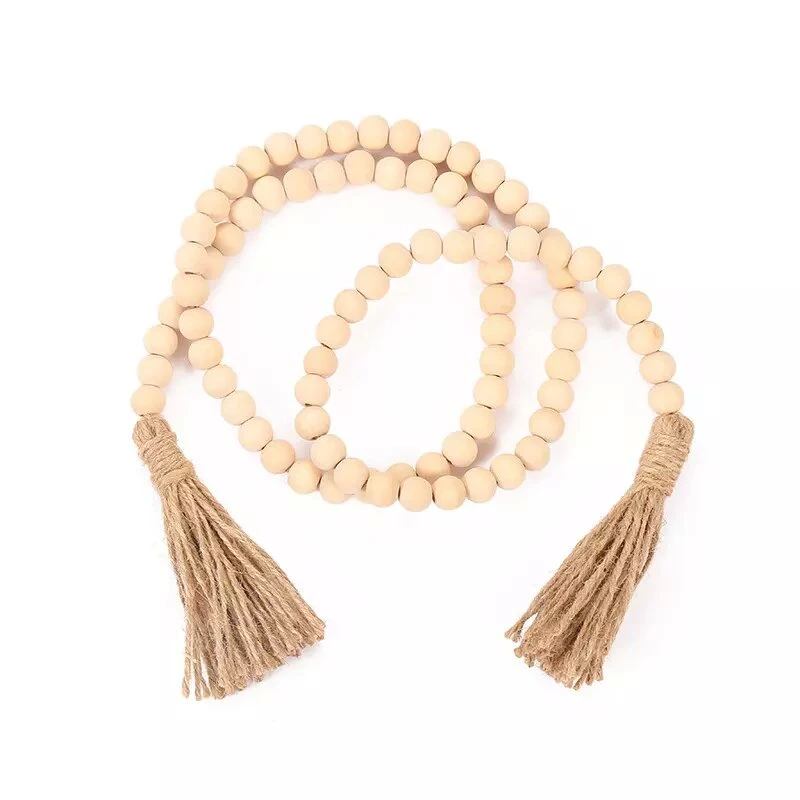 Rustic Wristlet Wood Beads Crafts Natural Wooden Bead Garland with Tassels