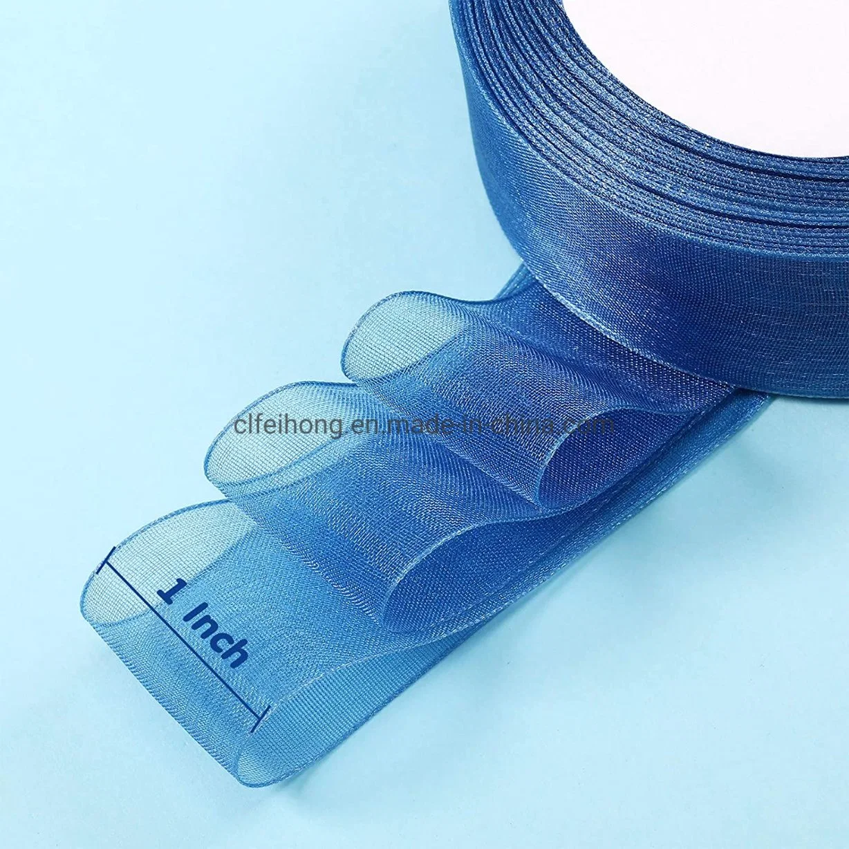 Blue Solid Color Fancy Organza Polyester Ribbons Light Texture Durable for Box Wrapping Decoration Wedding Occasion Birthday Gift Packaging