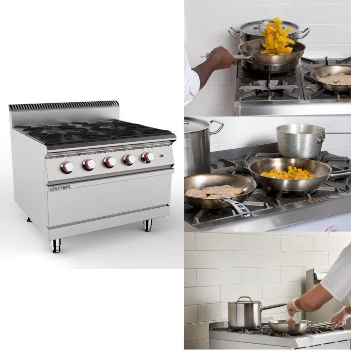 Heavybao Commercial Stainless Steel Cooking 4 Burner Gas Ranges Gas Cooking Combination for Restaurant