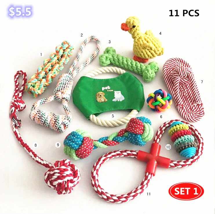 Pet Supplies Dog Cotton Rope Toys Grinding Teeth Colorful Bite Combination Set Wholesale/Supplier