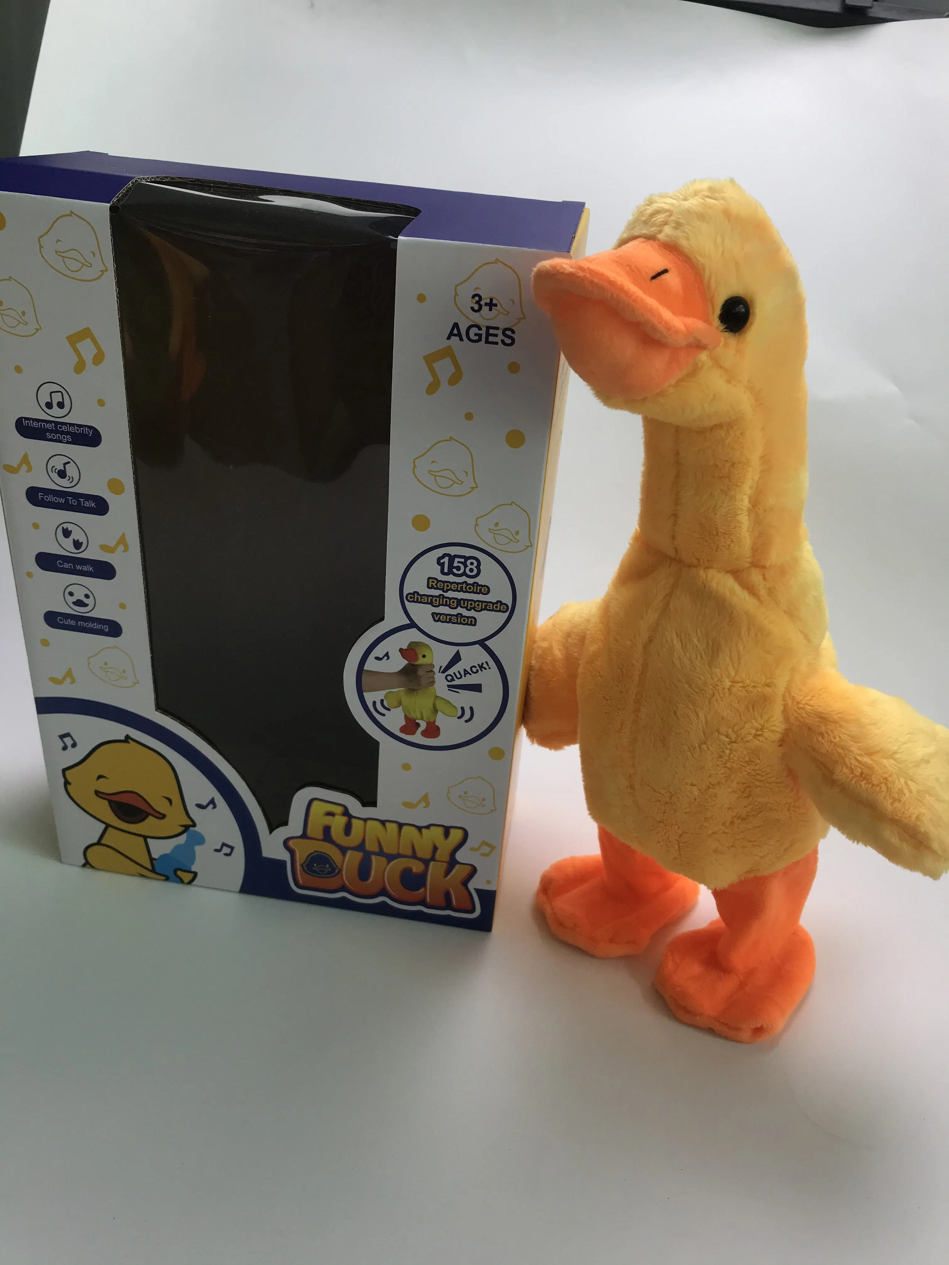 Electric Small Yellow Duck Plush Toy Will Walk to Sing and Raise Neck Duck Screaming Small Yellow Duck Funny Pet Toy