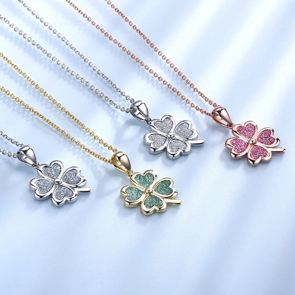 925 Sterling Silver Chain Lucky Four Leaf Clover Pendants Jewellery