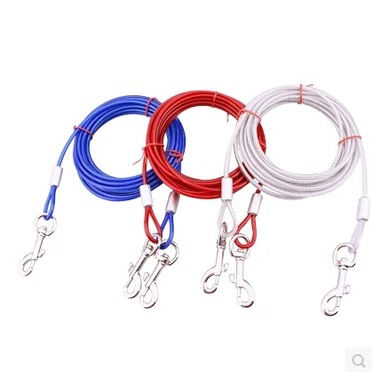 Cable de acero de doble cabeza cuerda de amarre Anti-Bite mascotas correas de PVC de lujo de Cable de salida de la correa del adiestramiento de perros