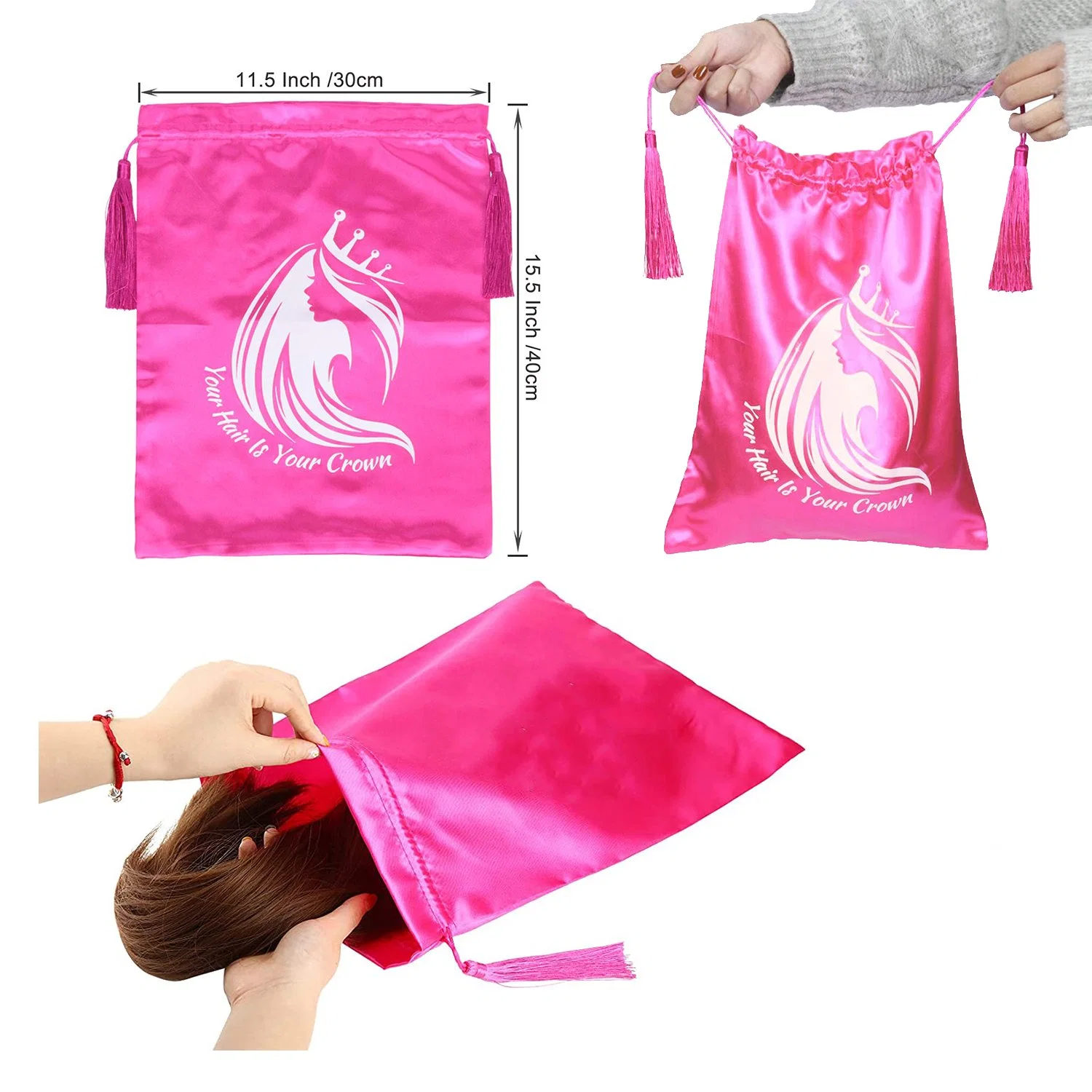 Wholesale/Supplier Satin Bag Cotton Non-Woven Custom Logo Large for Hair Cover Handbags Shoes Velvet Packaging Pouch Silk Satin Drawstring Dust Bag