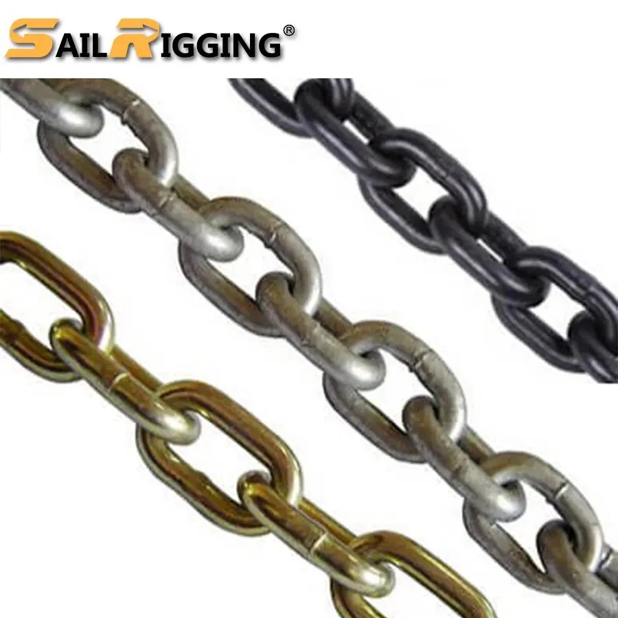 3/8 Galvanized G70 Cargo Tie Down Link Chain Lashing Chain with Clevis Grab Hook Tailer Tractor Chain Yellow Zinc Chromate