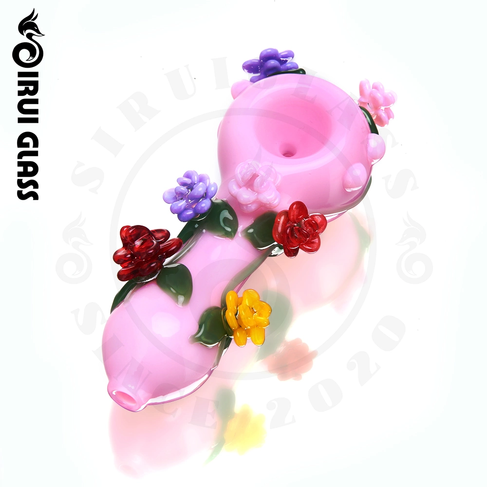 Sirui Creative Heady China Wholesale Pipe Pink Girly Flowers Glass Hand Smoking Water Pipe Oil Burner Pipe Oil DAB Rig Recycler Glass Water Pipe