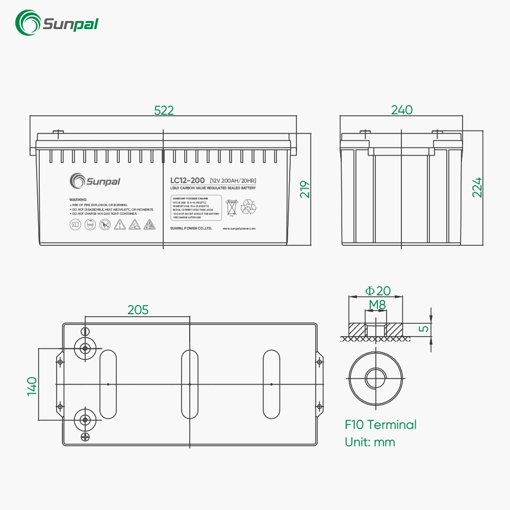 بطارية الجل الشمسية Sunpal Solar Gel 12 فولت Sx12-200 دورة غيل عميقة AGM الموردون