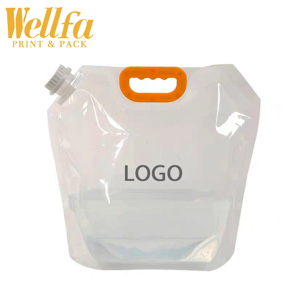 BPA Free 1L5l 10L Custom Logo Clear Outdoor Camping Wandern Tragbarer Griff Auslauf Beutel Kunststoff Verpackung Faltung Wasser Aufbewahrungstasche Mit Absperrventil