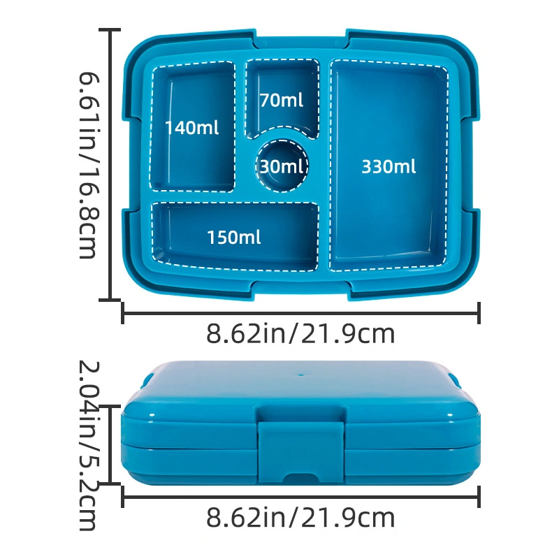 Caja de almuerzo bento portátil de plástico de cinco compartimentos multifuncional para estudiantes