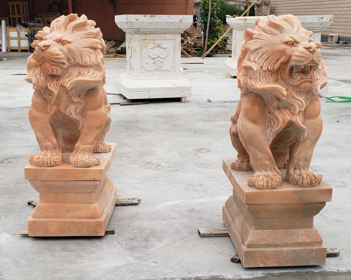 White Marble Free Standing Lion Sculpture for Gardens and Public Area (SYMA-004)