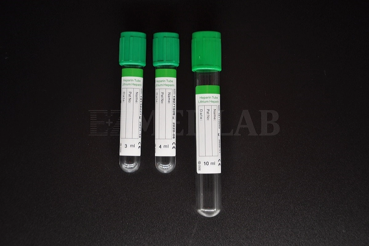 10ml Prueba de extracción de sangre al vacío de heparina de litio/heparina sódica desechable Tubo