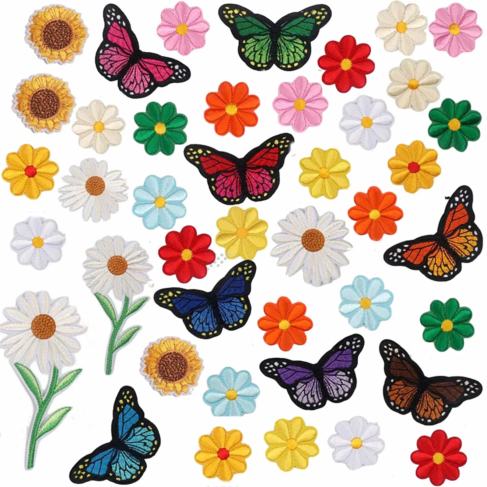 Embroidered Iron on Patch for Clothing Sunflowers Butterfly for Jeans Bag Clothing, Arts Crafts DIY