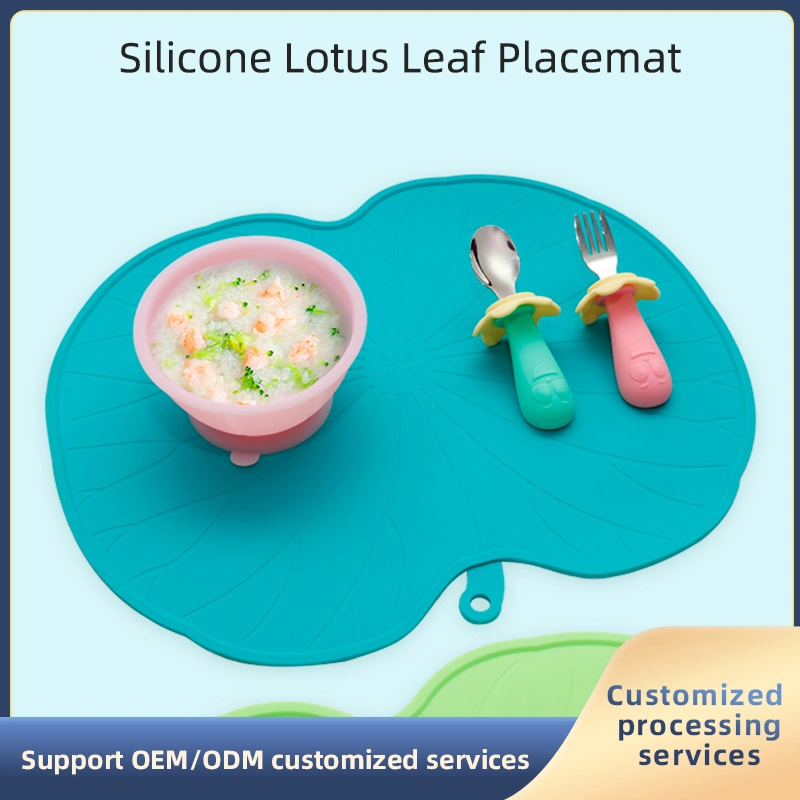 Reusable Portable Children&prime; S Dining Food-Grade BPA-Free Mat Non-Slip Waterproof Baby Lotus Leaf Silicone Placemat