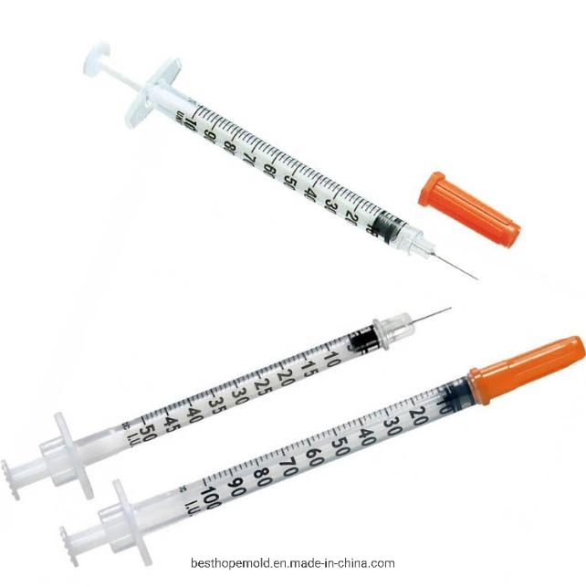 High quality/High cost performance  Class II Medical Grade PP Disposable Orange Cap Insulin Syringe with Needle Mold