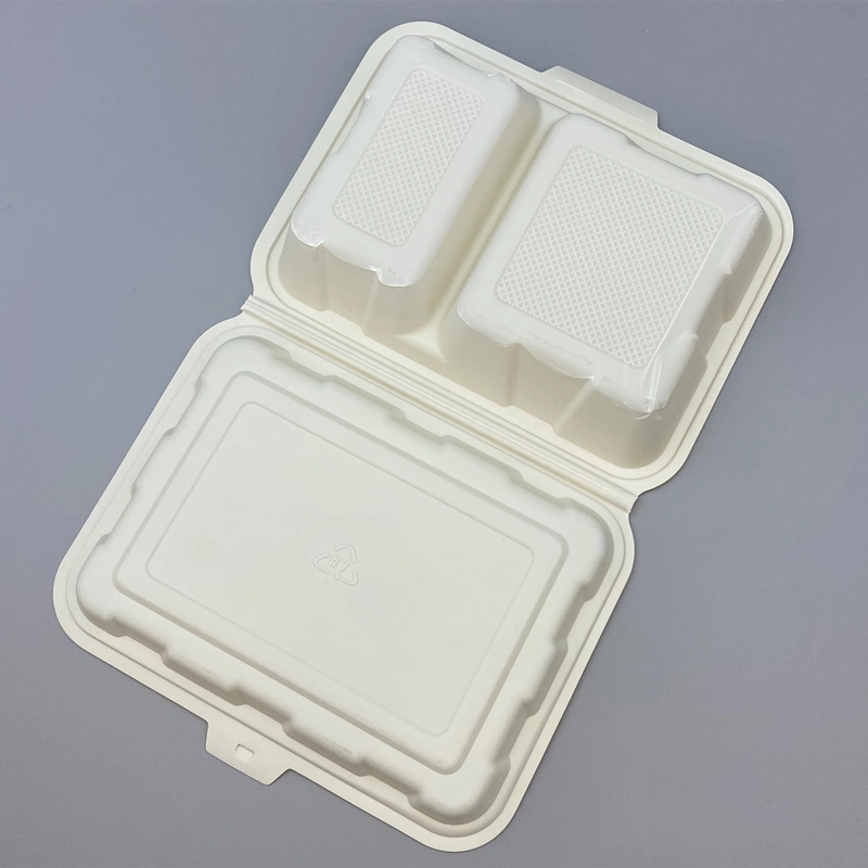 Party Supplies 1000ml 2-Compartments Lunch Box Cornstarch Food Box Takeaway Food Container