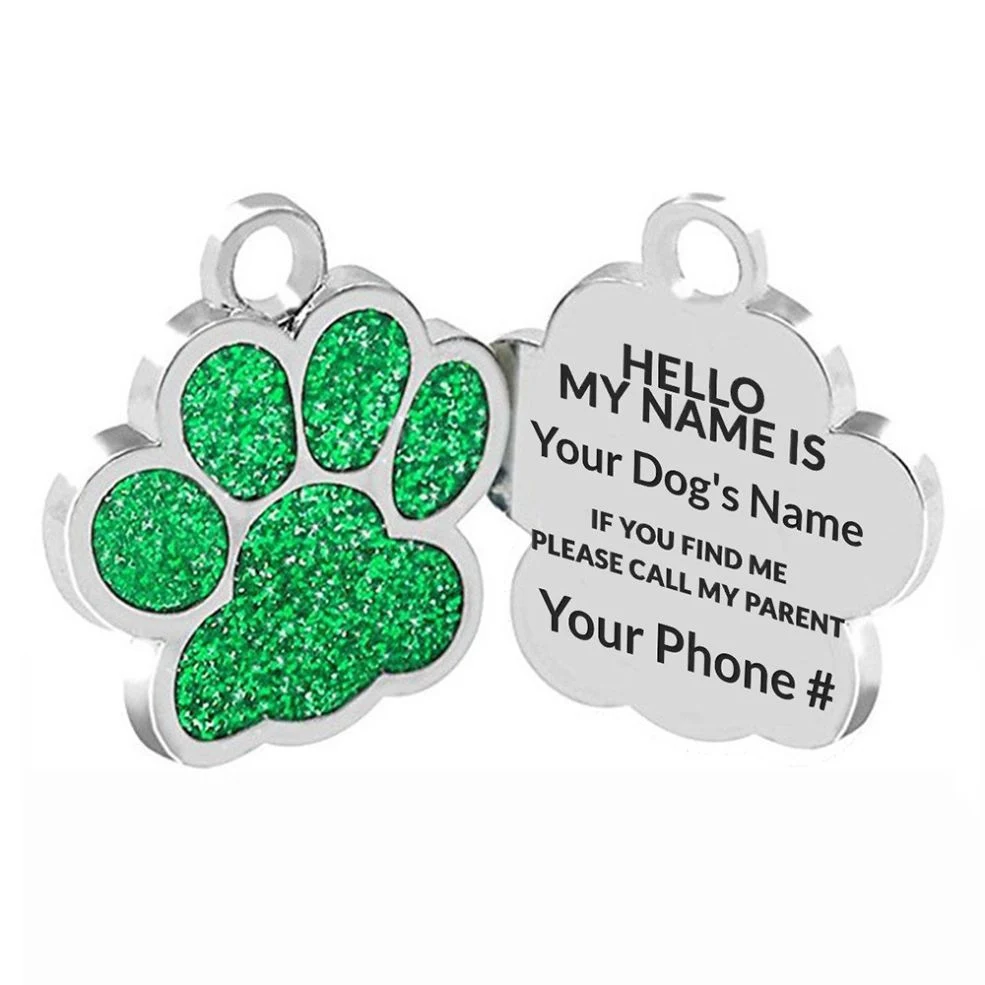 Custom Engraved Cute Glitter Dog Tag Paw Print Pet Tag Laser Etched Personalized Dog Name ID Tag Dog Pendanthot Sale Products