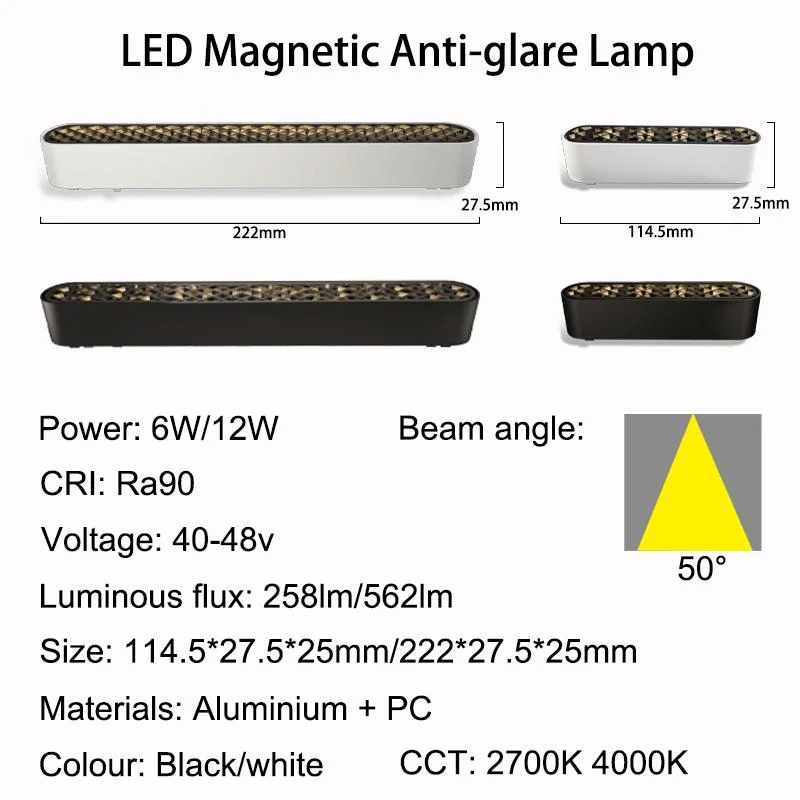 Grossista grelha de 12 W em alumínio preto Light 4000 K novo e moderno anti-brilho Iluminação Interior IP20