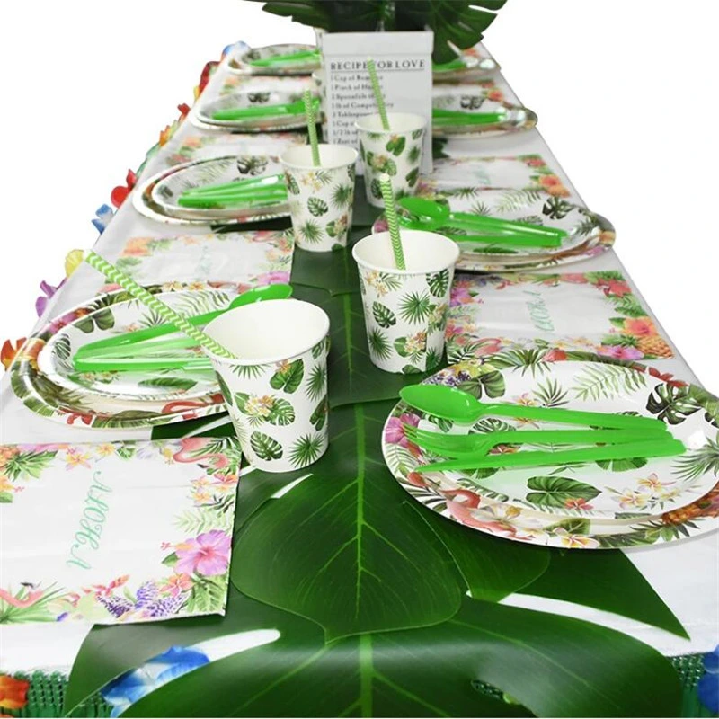 Party Decoration Hawaiian Flamingo Birthday Outdoor Paper Tablecover Glasses Party Tableware Set