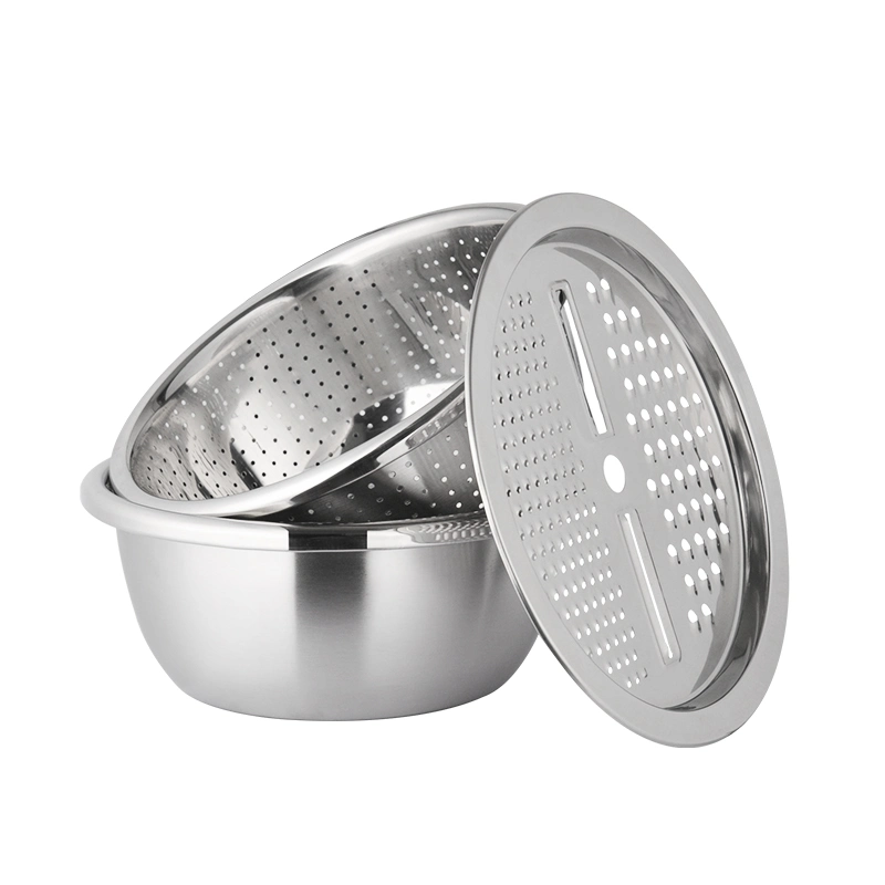 Kitchen Ware Stainless Steel Vegetable Colander Basin Kitchen Fruit Basin Mixing Bowl 3PCS Grater Set Original Factory.