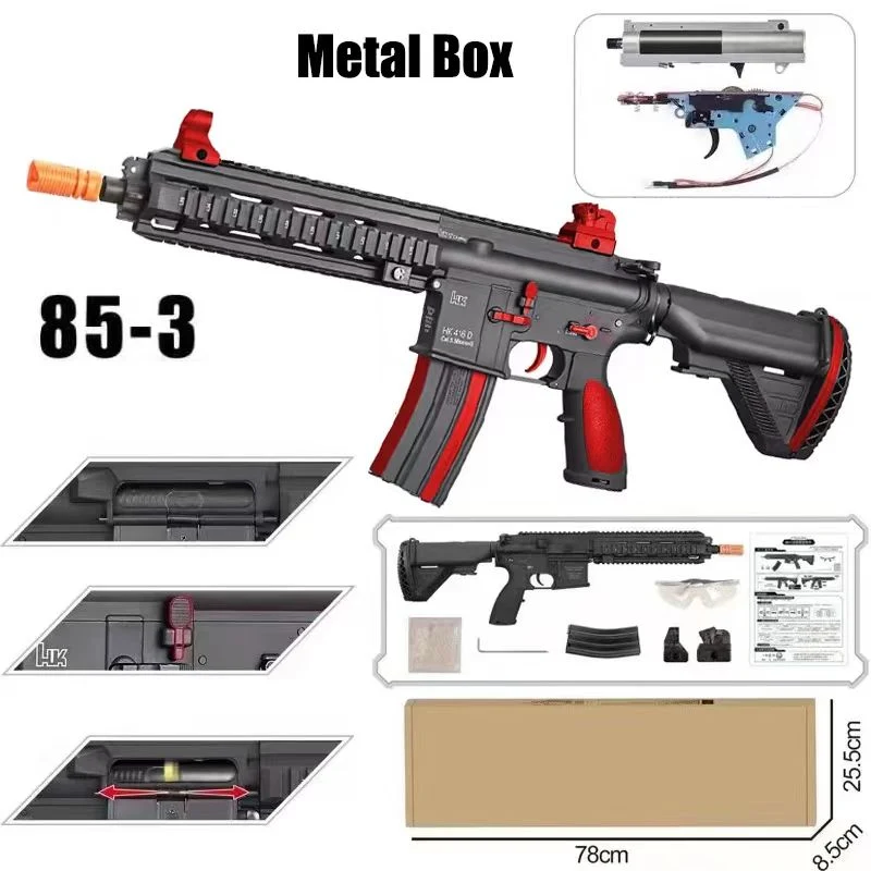 Caixa de velocidades em metal HK416D engrenagem metálica com esfera de gel elétrica e metal de metal 1: Contas de água Splatter jogo de tiro Toy Gun