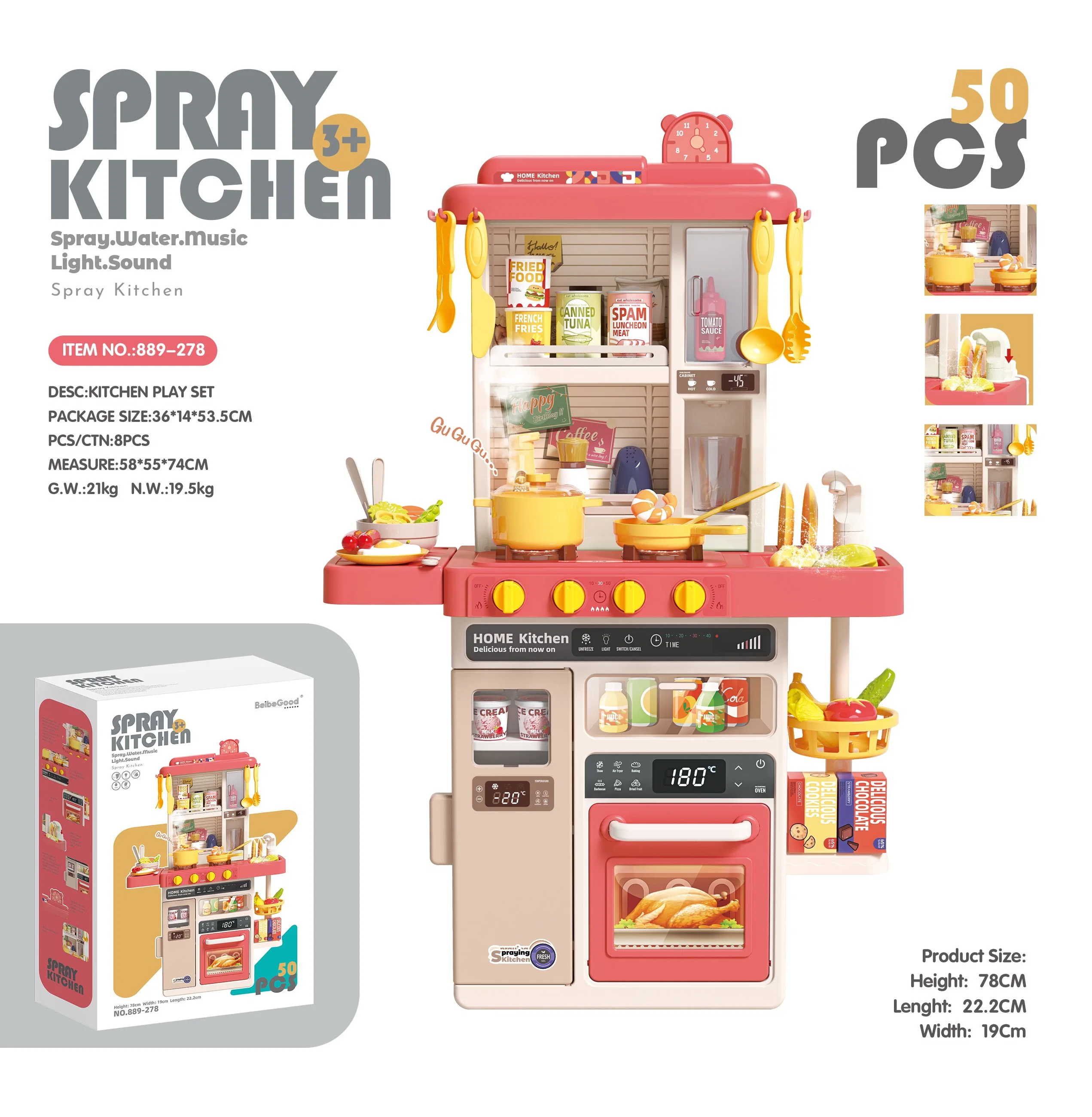 Electric Water Function Accessories Kids Happy Real Cooking Mist Spray Table Set Big Kitchen Toy for Kids Other Pretend Play