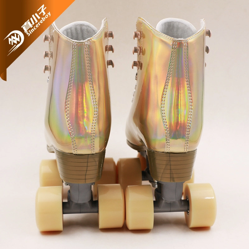 Neu Knit PVC Leder Fashion Roller Skate für Erwachsene mit Silberfarben Glänzend