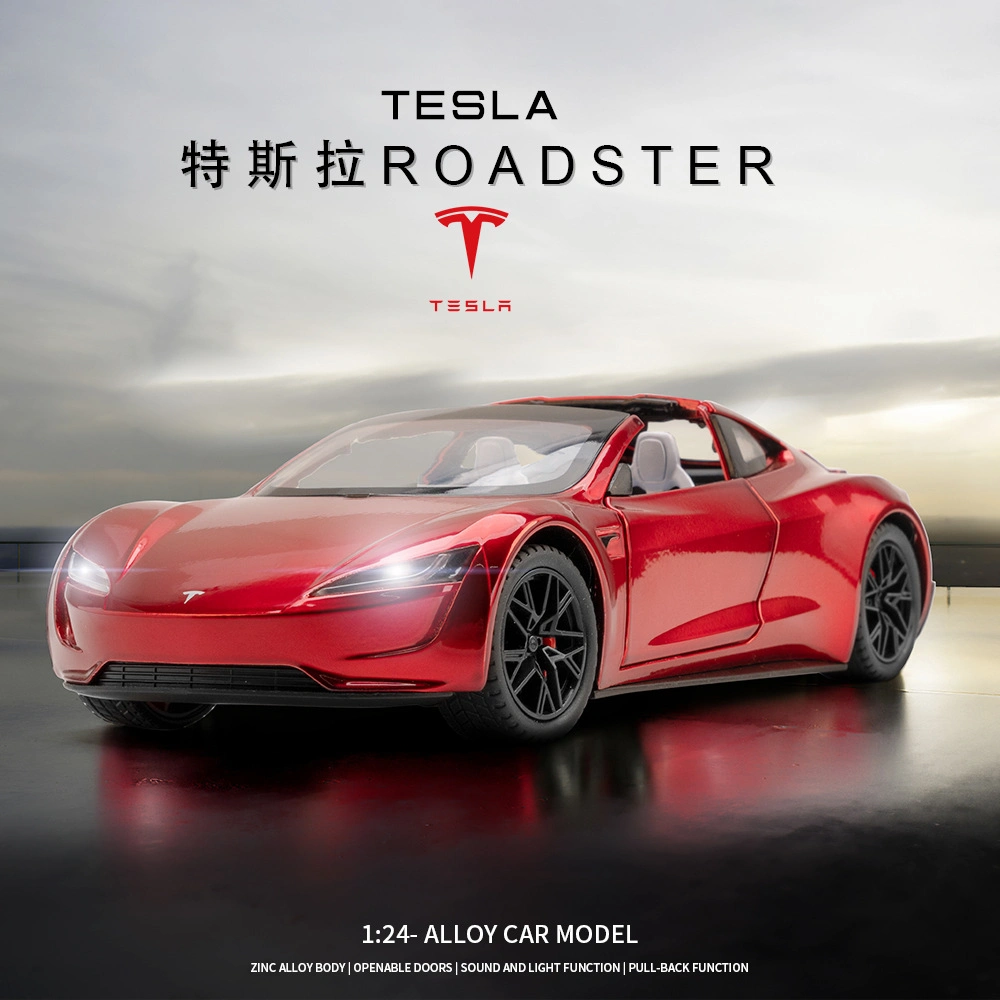 1/24 Scale Diecast Metal Alloy Model Car Toy Collection Simulation Tesla Roadster