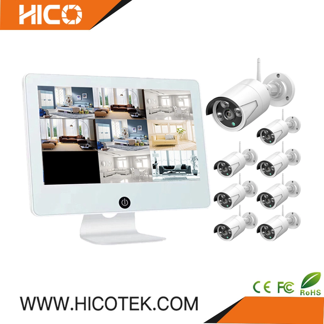 1080P WiFi IP CCTV Camera Wireless NVR All in One LED Monitor Kits with PIR and Audio