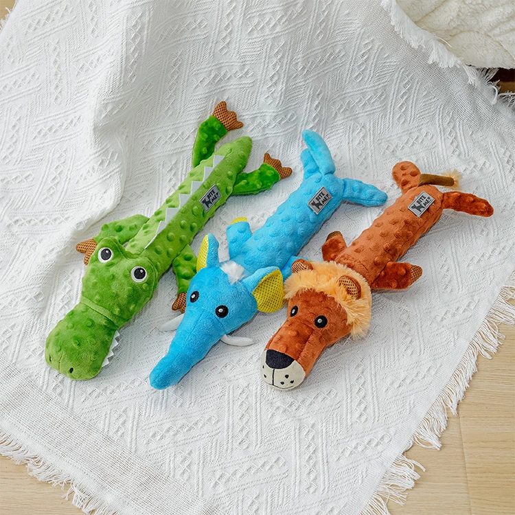 Rena Pet New Design Crocodile Elephant Lion Cute Animal Soft Comfortable Squeaky Pet Plush Toy