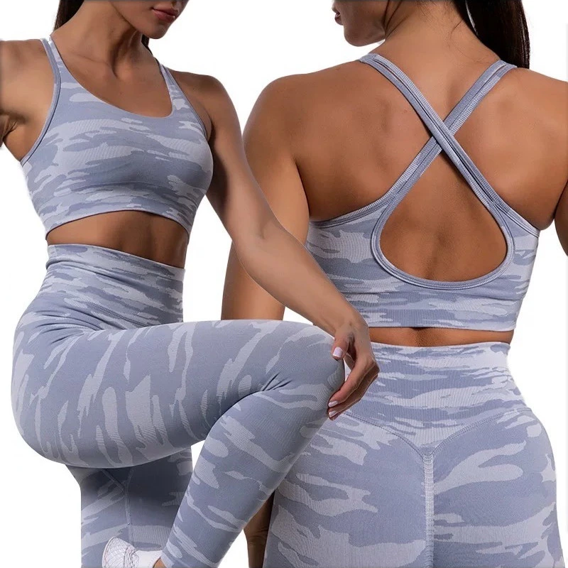 Factory Supply High quality/High cost performance  Colorful Sports Lounge Wear for Women, Sexy Orange Camo Gym Bra and Yoga Pants Matching Seamless Workout Sets Running Outfits